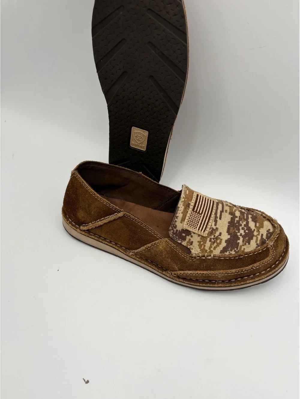 Ariat Cruiser Patriot Men's 8.5B Brown Suede and Canvas Slip-On Shoes American